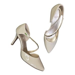 Impo d’Orsay Cream Heels Pointed Toe Gold Strap 11 Nude Pumps Wedding Career